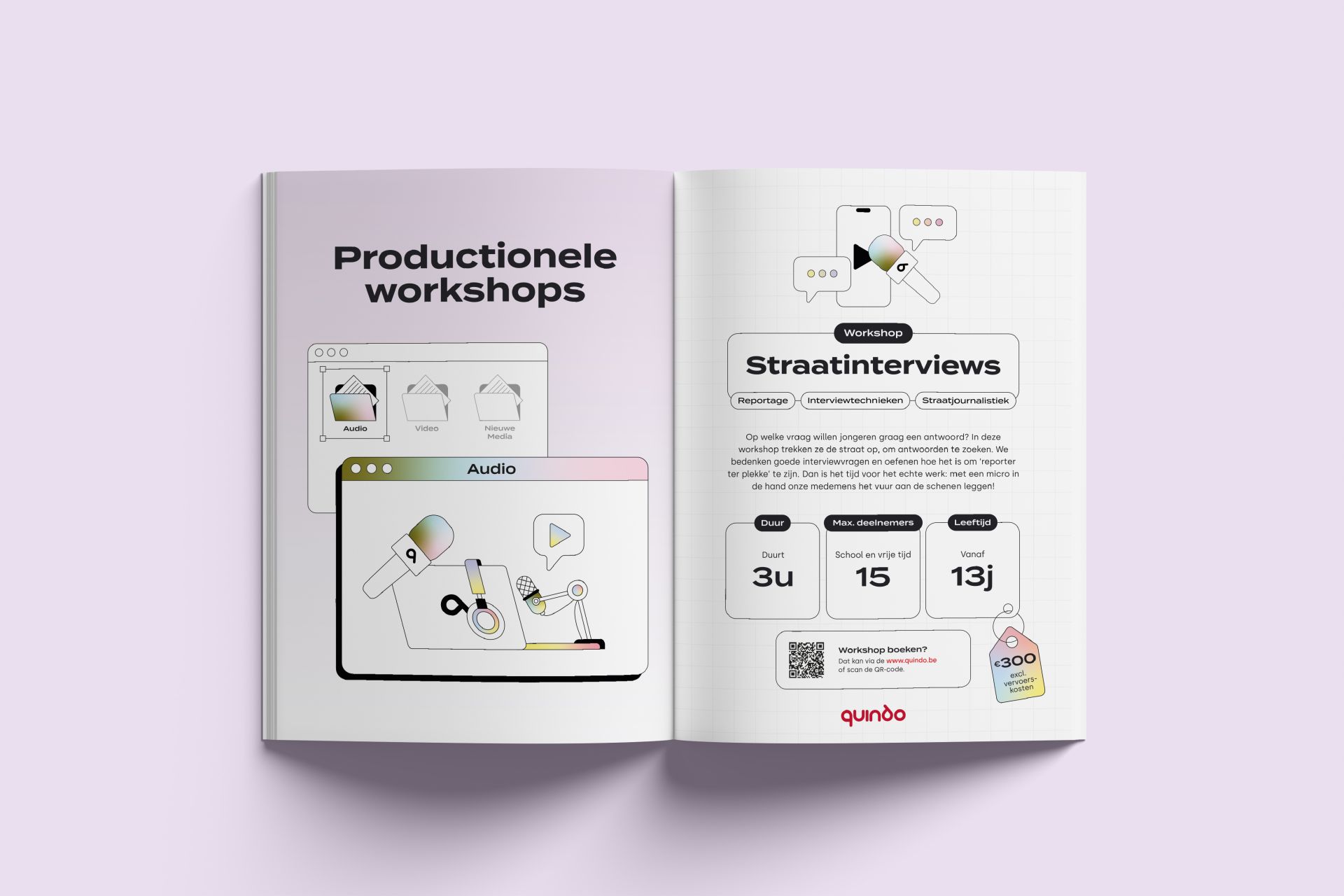 Folder voor de mediaworkshops van Quindo