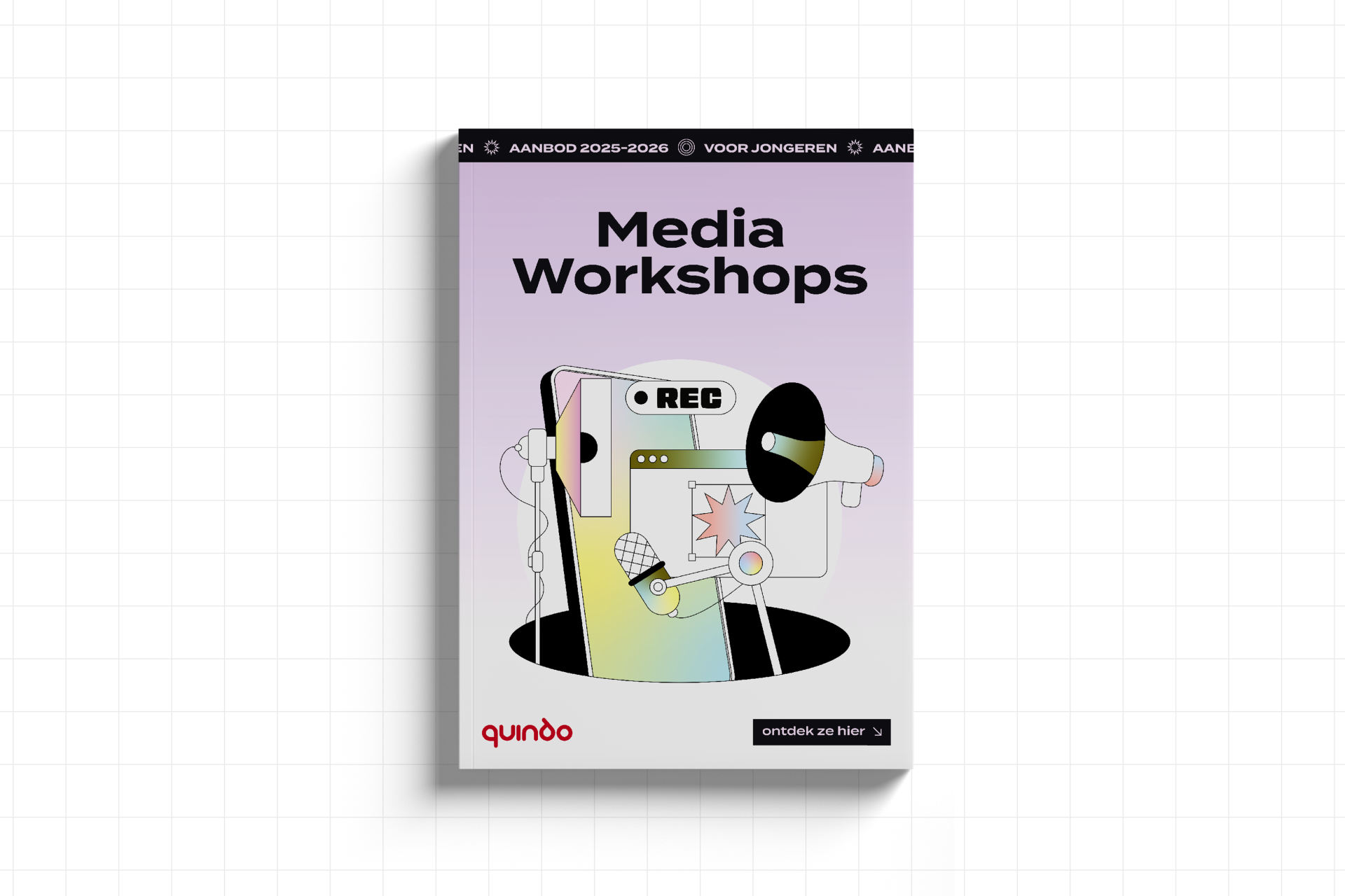 Folder voor de mediaworkshops van Quindo
